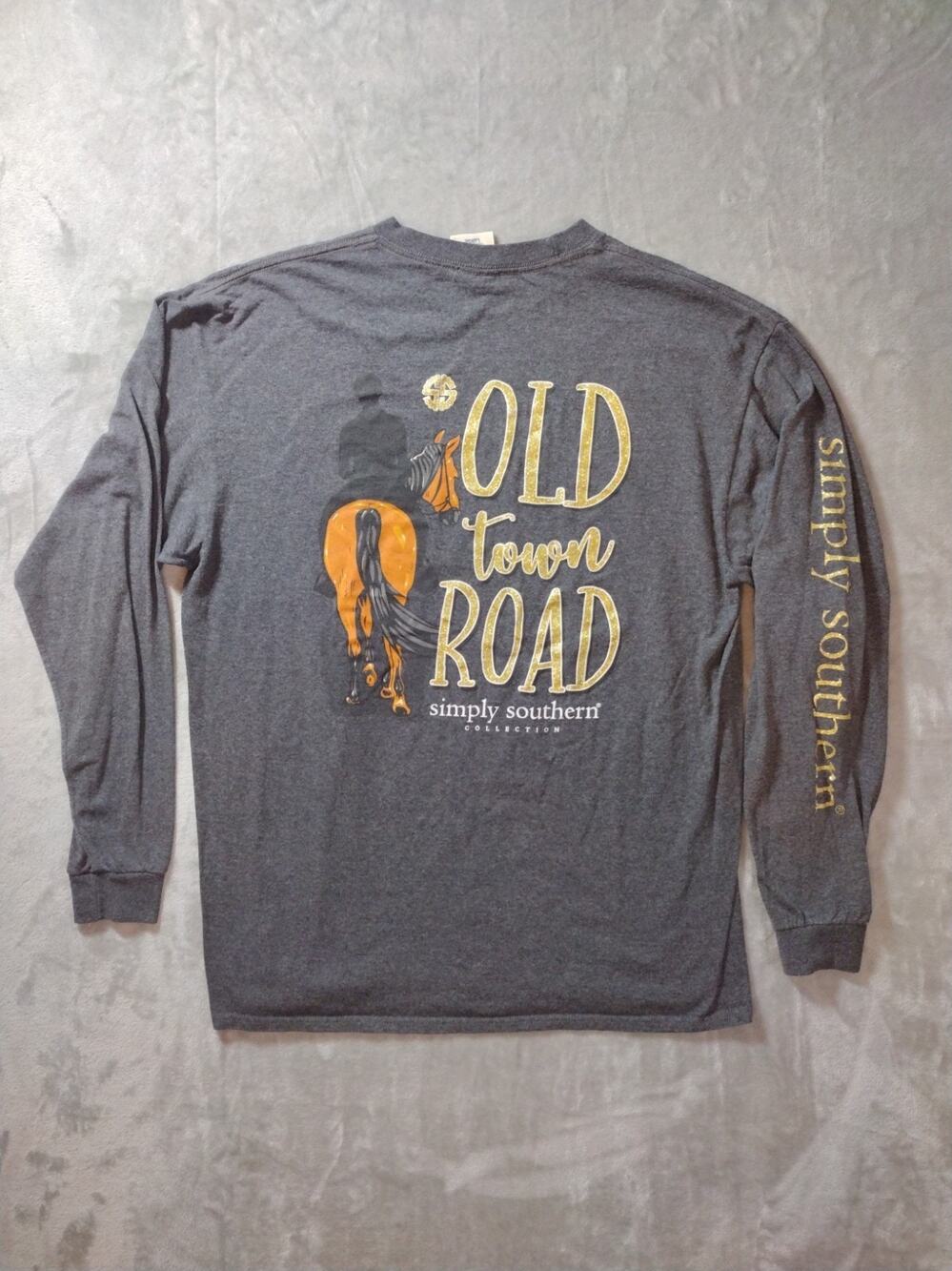 Simply Southern "Old Town Road" Shirt Large Long Sleeve Gray Western Southern